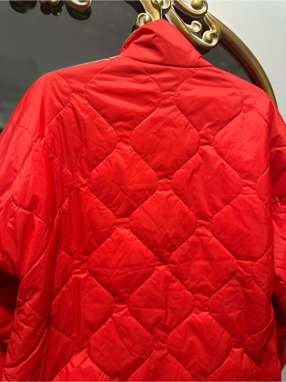 Quilted Oversized Packable Half Zip Pullover Jacket - Red Orange - Picture 16 of 16